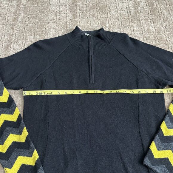 Neve 100% Merino Wool 1/4 Zip Sweater Pullover Women's XL Chevron Ski Black - Picture 6 of 8